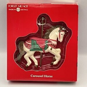 Vintage American Greetings CAROUSEL HORSE Ornament Forget Me Not White Pony 4"